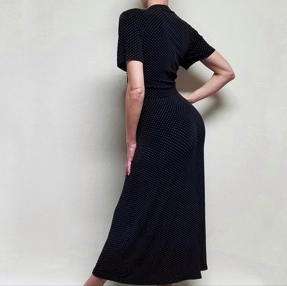 VINTAGE Ronni Nicole Black Swiss Dot Sleeveless Maxi Dress Cropped Blouse Set 12 - Picture 3 of 16